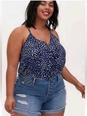Torrid Bodysuit Top 2 New Blue Dot Parade Satin Surplice NWT Plus Size 2X  18/20